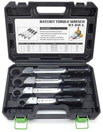 SMoonga Kit de Llave dinamométrica de trinquete, Llave de Servicio HVAC Ajustable de 18-75 NM, Juego de Llaves de Boca de Campana con Tapa de Cobre para Tubo de Cobre de 1/4, 3/8, 1/2, 5/8