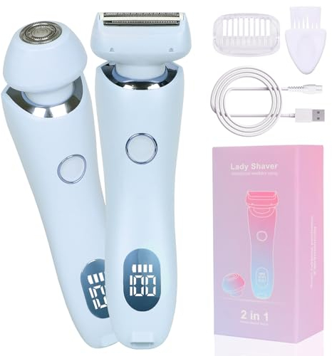 Lady Shavers for Women, Comfort 2 in 1 Electric Razor, Ladies Bikini Trimmer with Wet and Dry Use, Rechargeable Pubic Hair Trimmer for Body Arms Legs Underarm