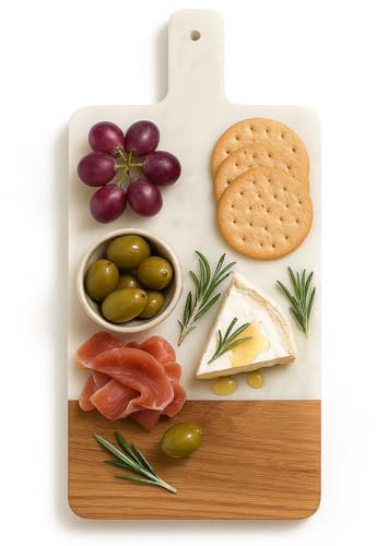Marmor-Käsebrett, personalisierbar, Schneidebrett aus Marmor und Holz, mit Griff, graviertes Schneidebrett, Charcuterie-Brett, Marmor-Käsebrett, Monogramm (einfarbiges Brett)