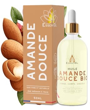 ESSENTIOIL Huile d'Amande Douce 100% Naturelle - Pressée à Froid - Bébé, Visage, Corps, Massage - Peaux Sensibles & Sèches - Sans Additifs - Marque Française - 50ml