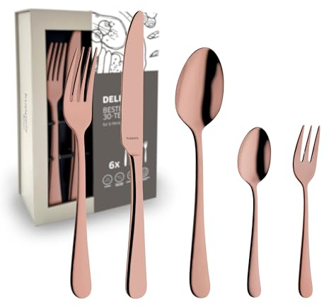 Kupels Delia bestickset 30 delar | PVD bestickset för 6 personer | Modernt trendbestick | 18/0 högglanspolerat rostfritt stål | ros