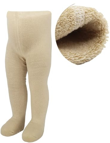 bistyle - Medias para bebé niña de felpa | Leggings de algodón orgánico para niños, térmicas y cálidas con suela antideslizante para recién nacidos | Medias térmicas para niñas, beige, 6-12 meses