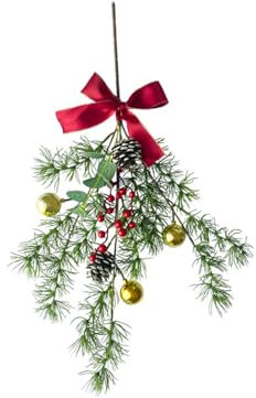 BEIJIALY Adorno Navideño en Forma de Lágrima, Adorno Navideño Mixto de Pino y Bayas con Campanas, Corona Artificial en Forma de Lágrima Verde Navideño para Decoración de Puertas