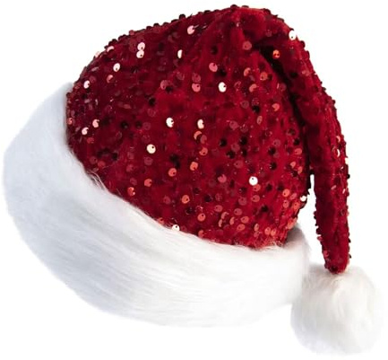 AYNKH Chapeau de Père Noël à Paillettes Brillant - Luxe en Peluche Avec Pompon - Unisexe en Velours Pour Adultes et Enfants