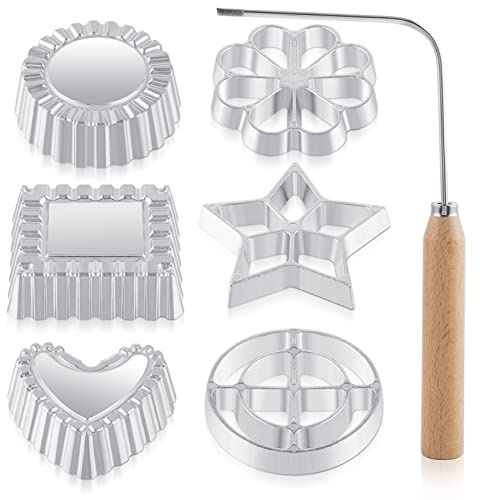 7 Pieces Rosettes Timbale Set Rosette Iron Set with Handle Lotus Flower Bunuelos Cookie Maker Mold Funnel Cake Maker Kit