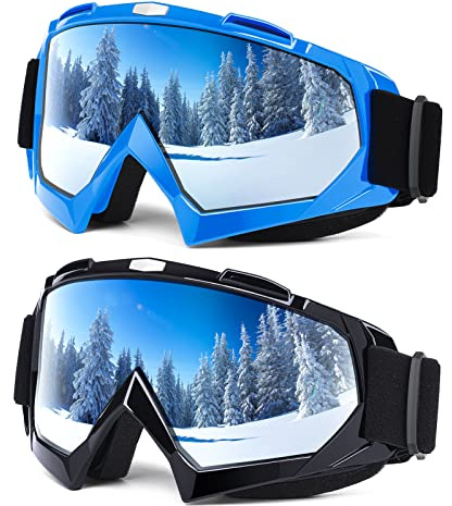EasYoung Lot de 2 lunettes de ski pour adultes - Lunettes de snowboard pour jeunes, adolescents, hommes et femmes - Lunettes de motoneige à vue large
