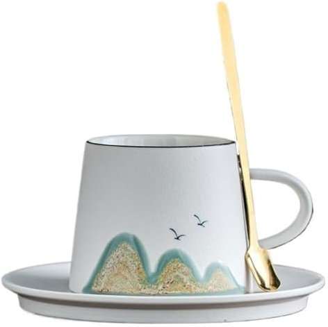 MEMEM Coffee cupMugs Hand-Painted Coffee Mug Ceramic Set 200ml Afternoon Tea Latte Mug Household with Spoon Mug Coffee Mug(White)