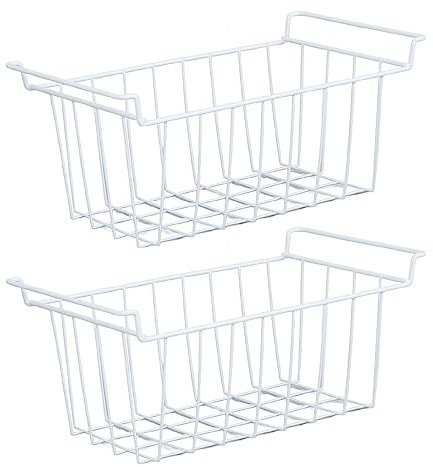 Metal Wire Stackable Chest Freezer Organizer Bins 2 Pack Refrigerator Freezer Storage Baskets for Kitchen Pantry Organization Storage Rack for Cabinet and Closets Large Size (L 42.5 * W 24.5