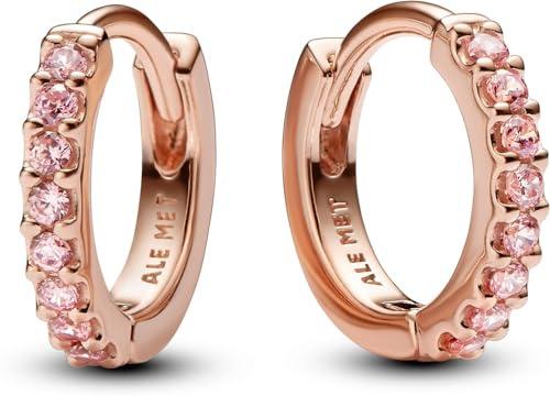 Pandora Timeless Funkelnde Rosafarbene Huggie Ohrringe aus Sterling Silber mit rosévergoldeter Metalllegierung und Zirkonia, 283015C01