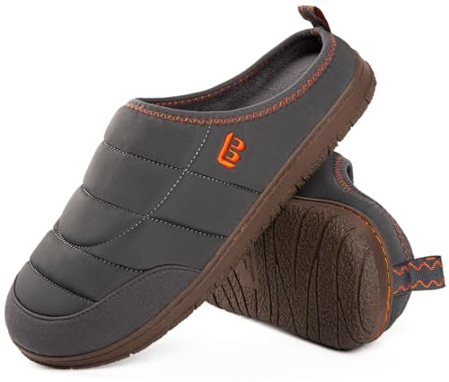 LongBay Men's Two-Tone Slippers Memory Foam Warm Fleece House Shoes Camping Slip On Indoor Outdoor Grey,9