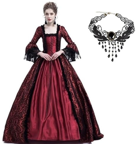 Velcoxplay Damen Mittelalterliche Viktorianischen Königin Kleid Langarm Mittelalter Renaissance kostüm Gothic Lolita Party Rokoko Puffärmel Maxikleid
