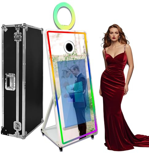 65-Zoll-Magic-Mirror-Fotokabine mit Fülllicht Bewegliche 43-Zoll-Touchscreen-Fotokabine mit Flightcase für Hochzeiten