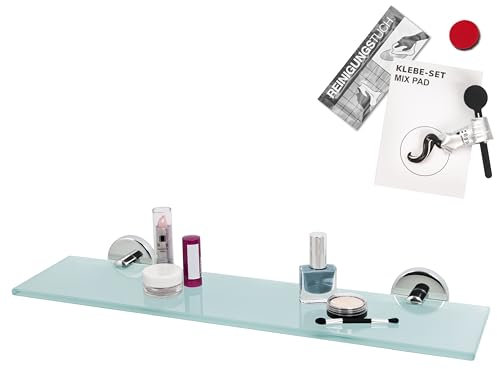 bremermann Bad-Serie Lucente - Glasablage inkl. Klebeset, Badregal Glasregal ideal für Bad und Dusche, Badablage aus Glas und Edelstahl, verchromt