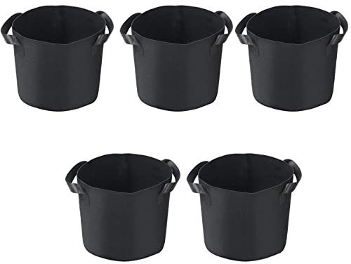 Lot de 5 sacs de culture de 15 litres avec poignées à sangle, respirants, résistants, en tissu non tissé, pour plantation de jardin, légumes, fleurs