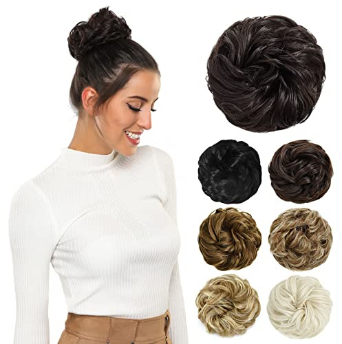 PARXITN Unordentlicher Dutt Haarteil für Frauen Haar Dutt Haarverlängerung Tiefbraun Hochsteckfrisuren lockige Unordentlicher Dutt Scrunchie