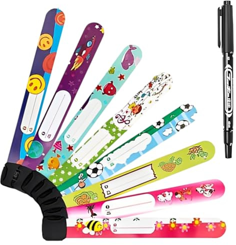 Pulsera Identificativa +Marcador, 8 Piezas Pulsera Seguridad Anti perdida, Emergencia, Impermeable Reutilizable para Niños Bebé
