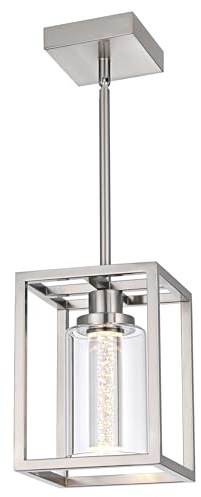 MELUCEE LED Pendant Lights Modern Pendant Lighting Brushed Nickel with Crystal Bubble Glass, 5 CCT Dimmable Hanging Ceiling Lamps for Kitchen Island Dining Room, Built-in LED Chips, Adjustable Height