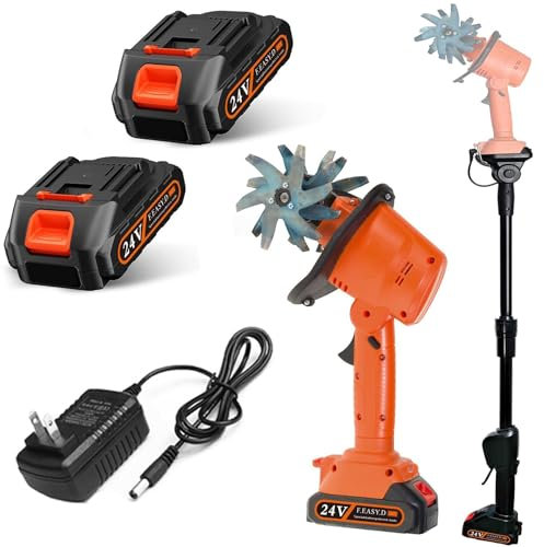 YZRDCXM 21V Cordless Mini Tiller Cultivator,Handheld Soil Cultivator,Electric Garden Rotavator,235RPM with 4 Rows of Tines, 2x1.5Ah Batteries Charger,10Cm Tilling Width,10cm Working Depth