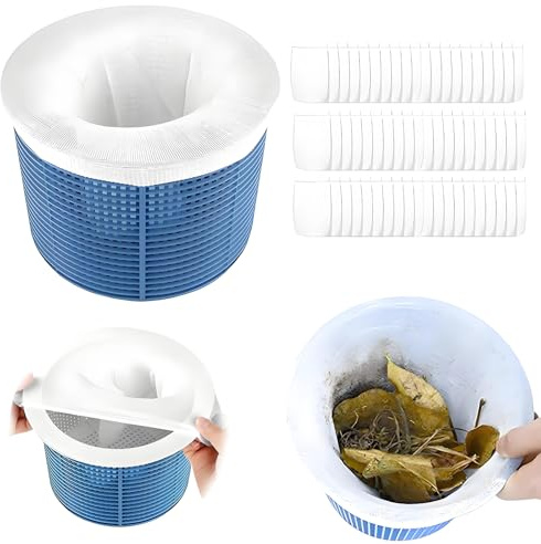 60 Stück Pool Skimmer Socken, Netz für Skimmer Filter Körbe, Filtersocken als Feines Netz für Skimmerkorb, Poolsocken Filter gegen Schmutz, Blätter und Haare, Skimmer Socks, Schwimmbad skimmersocken