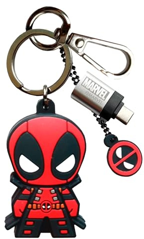 WONDEE Marvel Deadpool [ 2 in 1 ] Schlüsselanhänger + USB und USB C Stick Lustig 32gb Deadpool Figuren mit zusätzlichem USBC Adapter- Marvel Avengers Geschenke für Kinder, Frauen und Männer