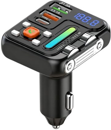 Ouitble Bluetooth Adapter Auto 5.0 FM Transmitter 12V 24V Bluetooth Autoladegerät mit 2 USB A + Typ C, Auto Musik-Player Zigarettenanzünder mit Freisprechen LED Display