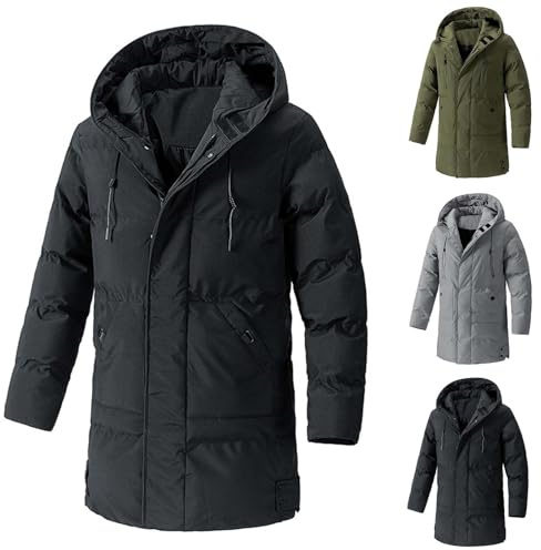 Långa vadderade kappor för män UK klassiska quiltade jackor enkla termiska pufferrockar med fickor hel dragkedja utomhus dunrock solid vindtät parkas jacka långärmad varm vinter huvtröjor, A svart, M