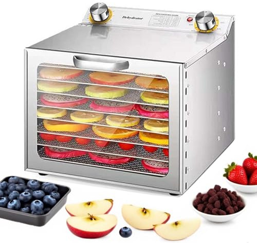 Deshidratador De Alimentos 800W Acero Inoxidable Con Bandejas Extraíbles, Gran Capacidad, Temporizador 12h, Secador Para Carne, Frutas, Verduras, Hierbas y Snacks Saludables Caseros(8Layers)