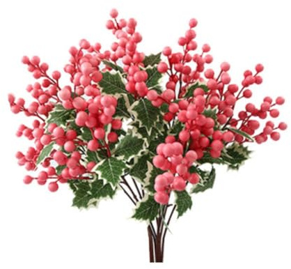 FUANA Rami artificiali di bacche di agrifoglio, 8 pezzi, realistici, rossi, rosa, steli decorativi, per interni ed esterni, per esposizioni festive