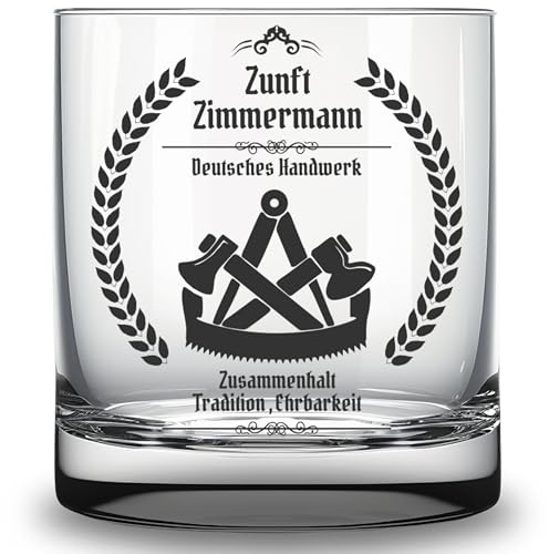 Glas mit Gravur Zunftzeichen Zimmermann Geschenk Zimmerer Zimmermänner Zunftwappen Zunft Zünfte Handwerk Trinkglas Whiskyglas Tumbler 0,25l