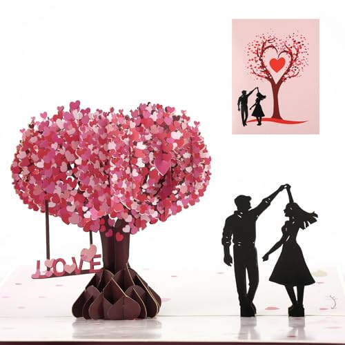 SUNRIZ 3D-Hochzeitskarte, Pop-Up-3D-Hochzeitsgeschenk mit Umschlag, Geburtstagskarte, Rosa Kirschblüten, Valentinstagskarte, Karte für Hochzeitstag, Valentinstag (Liebe)