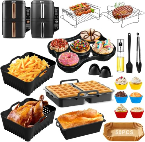 Moule Silicone Air Fryer - Accessoires Air Fryer pour Ninja AF400EU SL400EU | Accessoires pour Friteuses pour Ninja Foodi Max Dual Zone AF400EUCP DZ400EUSTGD SL400EU Philips 4000 Series NA460 avec Grille