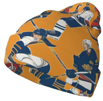 Yyoretp Cappello lavorato a maglia con stampa di hockey per adulti, morbido, elastico, mantiene caldo copricapo per donne e uomini, nero