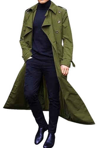 Herr dubbelbröstad trenchcoat cosplay kostym renässans ytterrock avslappnad smal passform lång vindjacka trenchcoat, gRÖN, S