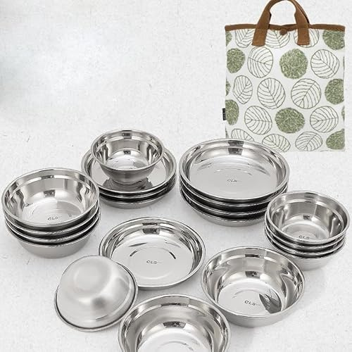 Piatto da campeggio in acciaio inox, 20 pezzi, kit da campeggio, set di stoviglie portatile e ultraleggero, per campeggio, escursionismo, picnic, camper