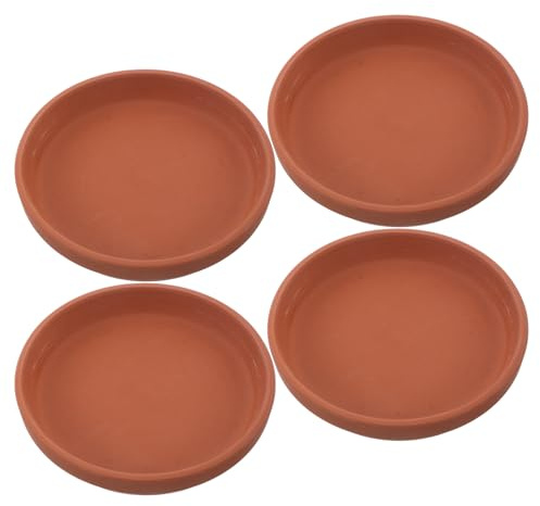 AKOOSY Lot de 4 Soucoupes en Terre Cuite Naturelle 12,5 Cm Plateau de Drainage Rond pour Pots de Fleurs D'intérieur et D'extérieur, Bac de Récupération d'eau pour Jardin et