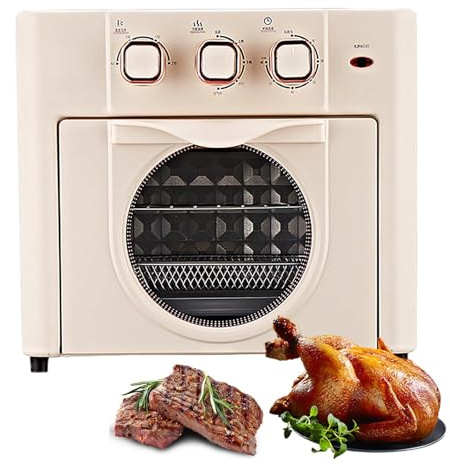Forno friggitrice ad aria, grande capacità 18L, elettrico multifunzione da 1200W con circolazione dell'aria calda, controllo a tre manopole, timer da 60 minuti, copertura uniforme del calore