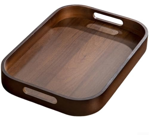 Bandeja de té de madera con asas, plato rectangular para servir aperitivos y frutas, tablero de mesa de té de escritorio para accesorios de juego de té Kung Fu, bandeja de refrescos para invitados