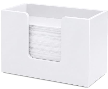Paper Towel Dispenser Countertop, Wooden Bathroom Paper Towel Holder Black Napkin Holder Hand Towels Dispenser Tissue Holders for Trifold Z-Fold C-Fold for Kitchen Bathroom Office (White)