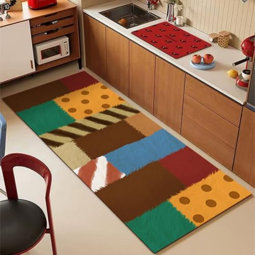 Alfombra Cocina 50X80Cm Marrón Azul Alfombra Vinilica Cocina Cuero,Modernas Lavable Antideslizante Anti Fatiga para Pasillo, Comedor,Hogar Alfombrilla Cocina
