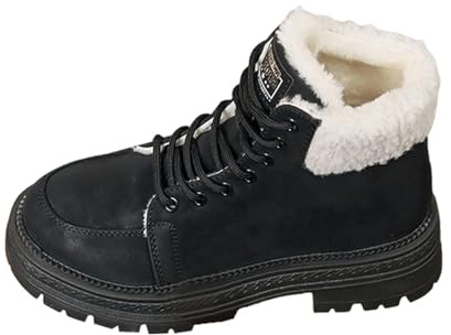 Bottines d'hiver décontractées à lacets avec bordure en fausse fourrure pour femme