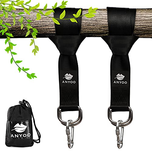 Anyoo Tree Swing Straps-Hängekit, haltbare 59 Lange × 2 breite Gurte, schwere Stahlkarabiner, einfach und schnell, gut für Schaukeln und Hängematten
