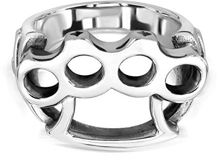 WithLoveSilver 925 Sterling Silver Fight Brass Knuckle Duster With Skull Head Ring