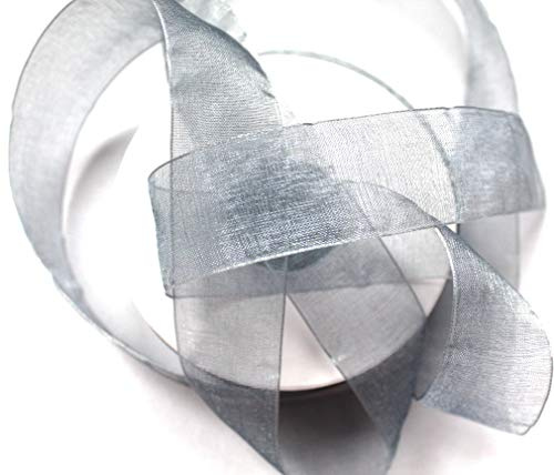 CaPiSo 22m Organza 50mm Breite 5cm Organzaband Schleifenband Geschenkband Organza (Silber, 22m)
