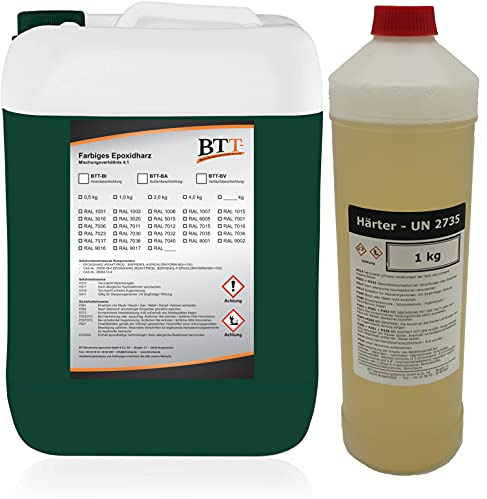 BTT-BA Epoxidharz Bodenbeschichtung RAL 6005 für 5m² Außen Fliesenlack Betonfarbe Estrichfarbe Balkonfarbe Betonplattenfarbe Terrassenfarbe Gehwegfarbe Gießharz Epoxy