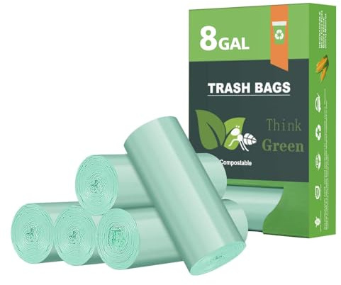 Biodegradable 8 Gallon Trash Bags, AYOTEE Garbage Bags 8 gallon, Compostable Medium Trash Bag, Unscented Leak Proof Bag for Office, Home, Bathroom, Bedroom, Car, Kitchen, Pet(Green)