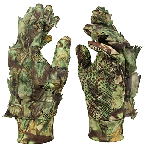 GUGULUZA 3D Camo Gloves, Outdoor Hunting Leaf Camouflage Suit Woodland Gloves