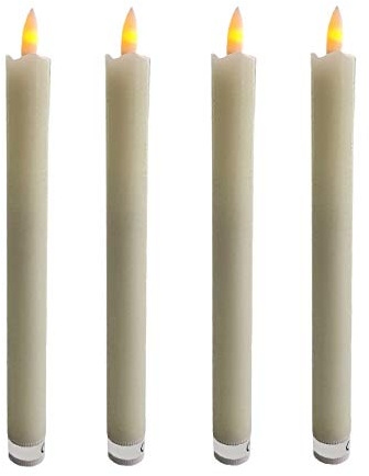 LED Stabkerze aus Echtwachs 25 cm, 4 Stück | Flackernde Flamme, Tafelkerzen, Flammenlos