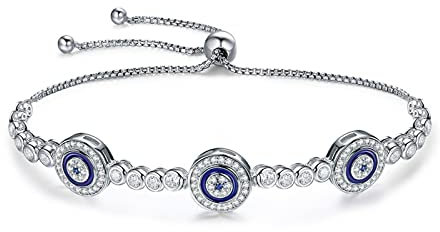 LOKILOKI Neu Echt 925 Sterling Silber Runde Blaue Augen Klarer Kubikzircon Kristall Tennis Armband Schmuck