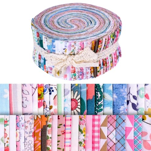 40 Stück Muster Stoff Jelly Rollen, 6,25 x 100 cm Stoff Rollen, Blumen-Patchwork-Baumwoll-Gelee-Rollstoff, Patchwork-Handwerk, Baumwollstoff, Quiltstreifen mit verschiedenen Mustern für DIY Handwerk
