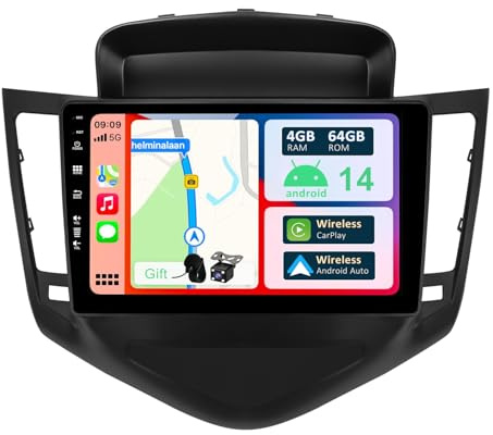 YUNTX [4GB+64GB] Android 12 Autoradio per Chevrolet Cruze(2008-2014)-[Incorporato Carplay/Android Auto/DSP/GPS]-IPS 2.5D 9 Touch Screen-CAM+MIC-DAB/Mirror Link/Bluetooth 5.0/WiFi/USB/4G
